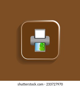 printer vector icon on a brown background with shadow