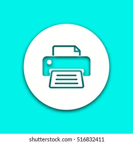 Printer vector icon with shadow. Round button for website and mobile app illustration. Background easily be changed to any color.