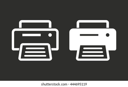 Printer vector icon. White illustration isolated on black background for graphic and web design.