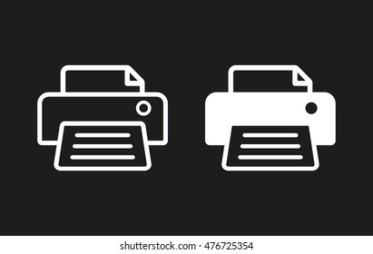 Printer vector icon. White illustration isolated on black background for graphic and web design.