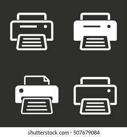 Printer vector icon. White illustration isolated on black background for graphic and web design.