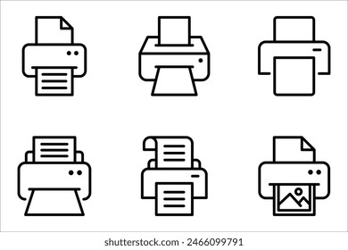 Iconos vectoriales de la impresora establecidos para el gráfico y el Diseño web. Ilustración vectorial sobre fondo blanco