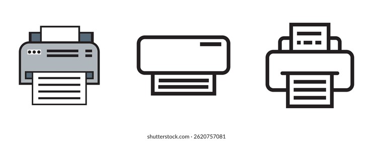 Definição de ícones de vetor de impressora. Ilustração isolada para design gráfico e da Web.