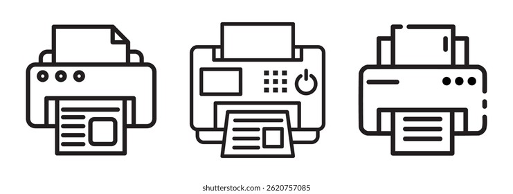 Definição de ícones de vetor de impressora. Ilustração isolada para design gráfico e da Web.