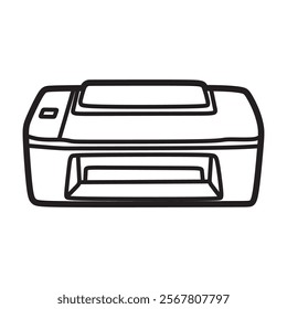 printer vector image, simple black and white lines, front view