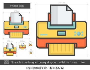 Icono de línea vectorial de impresora aislado en fondo blanco. Icono de línea de impresora para infografía, sitio web o aplicación. Icono escalable diseñado en un sistema de cuadrícula.