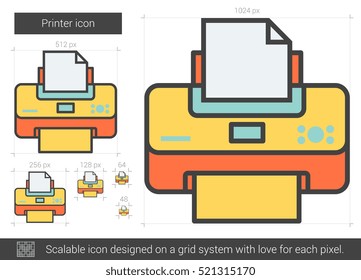 Printer vector line icon isolated on white background. Printer line icon for infographic, website or app. Scalable icon designed on a grid system. Printer vector line icon isolated on white background. Printer line icon for infographic, website or app. Scalable icon designed on a grid system.