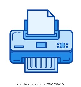 Printer vector line icon isolated on white background. Printer line icon for infographic, website or app. Blue icon designed on a grid system.