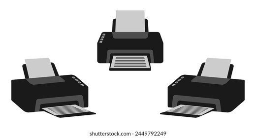 printer vector set. flat design vector illustration isolated on white background.