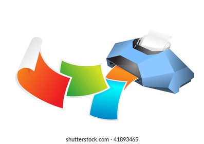 printer which prints color pages, vector illustration