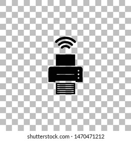 Printer with wi-fi connection. Black flat icon on a transparent background. Pictogram for your project