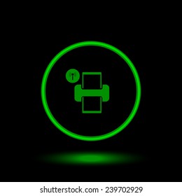 Printer with wi-fi connection   green circle on a black background, vector, EPS 10