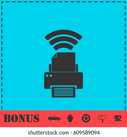 Printer with wi-fi connection icon flat. Simple vector symbol and bonus icon