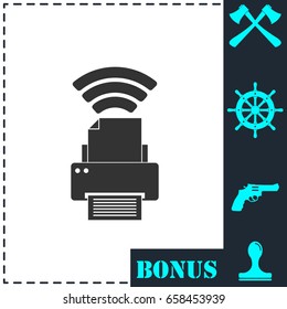 Printer with wi-fi connection icon flat. Simple vector symbol and bonus icon