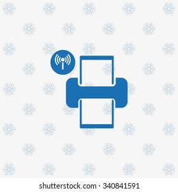 Printer with wi-fi connection. icon. vector design background with snowflakes