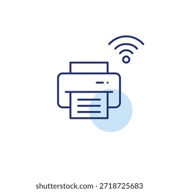 Impresora con conexión wifi. Icono de Vector de trazo perfecto y editable