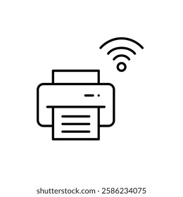 Printer and wi-fi symbol, connection for printing. Pixel perfect, editable stroke vector icon