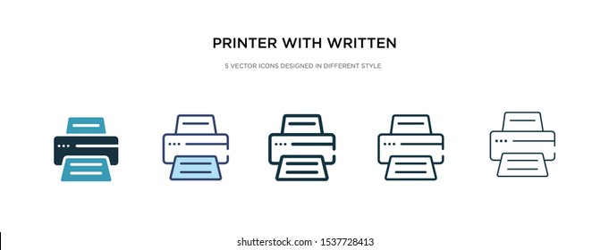 printer with written paper icon in different style vector illustration. two colored and black printer with written paper vector icons designed in filled, outline, line and stroke style can be used