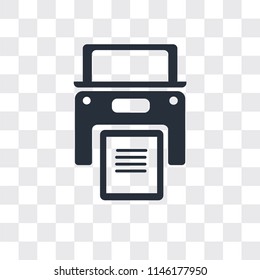 Printer with written paper vector icon isolated on transparent background, Printer with written paper logo concept