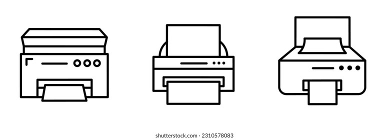 Printers. Printer icon illustration set. Stock vector.