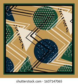 printes square scarf with geometric circle and dots pattern