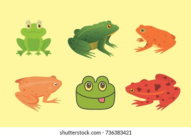 PrintExotic amphibian set. Frogs in different styles Cartoon Vector Illustration isolated. tropical animals