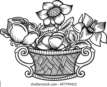Printflowers in a basket