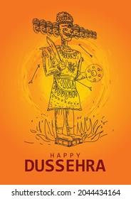 Printhappy Dussehra Ravan Burning Simple Drawing. Vector Illustration Design