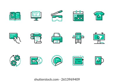 Printing and advertising - set of line design style icons