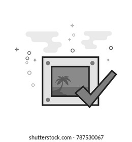 Printing approval icon in flat outlined grayscale style. Vector illustration.