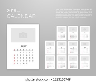 Printing calendar for 2019