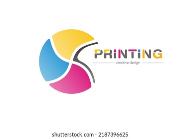 Printing. The circle is divided into four parts in black, yellow, blue and crimson. Flat style.