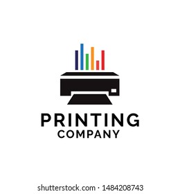Printing company logo design with printer graphics and colorful chart lines illustration