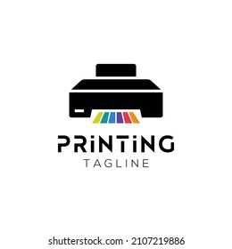 Printing company logo design with printer graphics and colorful chart lines illustration