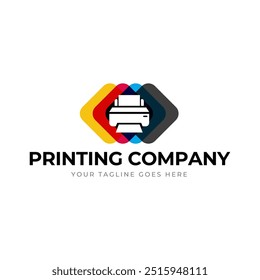 Printing company logo design with printer graphics  illustration with cyan, magenta, yellow, and black color.