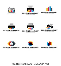 Printing company logo design with printer graphics  illustration with cyan, magenta, yellow, and black color.