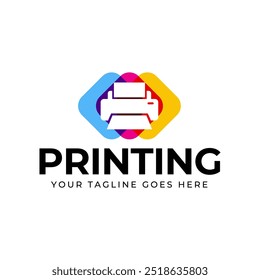 Printing company logo design with printer graphics  illustration with cyan, magenta, yellow, and black color.