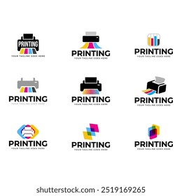 Printing company logo design with printer graphics  illustration with cyan, magenta, yellow, and black color.