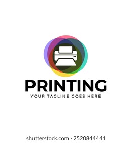 Printing company logo design with printer graphics  illustration with cyan, magenta, yellow, and black color.