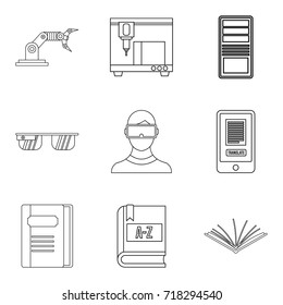 Printing device icons set. Outline set of 9 printing device vector icons for web isolated on white background