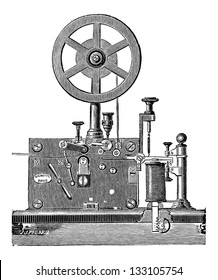 Printing Electrical Telegraph Receiver, Vintage Engraved Illustration. Industrial Encyclopedia - E.O. Lami - 1875