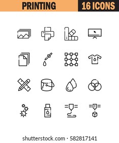 Printing flat icon set. Collection of high quality outline symbols for web design, mobile app. Printing vector thin line icons or logo.