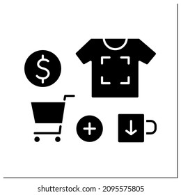 Printing glyph icon. Creative equipment for printing images on shirts and cups. Sell own production. Small business owner concept. Filled flat sign. Isolated silhouette vector illustration