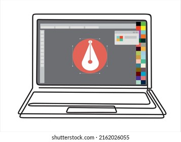 Printing and graphic design concept. design program on laptop and tablet. Continuous line