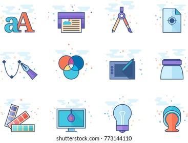Printing & graphic design icon series in flat color style. Vector illustration.