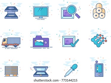 Printing & graphic design icon series in flat color style. Vector illustration.