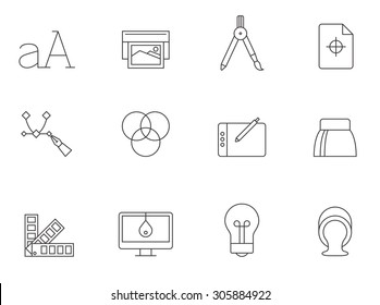 Printing and graphic design icons in thin outlines.