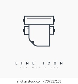 Printing House Machine With Paper Line Vector Icon