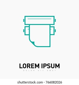 printing house machine with paper line vector icon