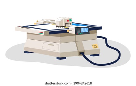 Printing house polygraphy industry isometric design concept with images of printer machine isolated. Professional equipment for advertising agency for color wide-format printing isolated on white